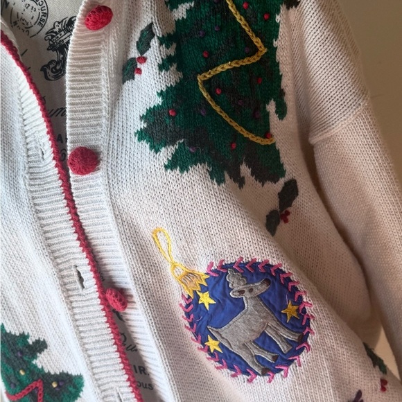 P Galli Designs Vintage Christmas Cardigan Holiday Sweater Button Embroidered M - Picture 3 of 8